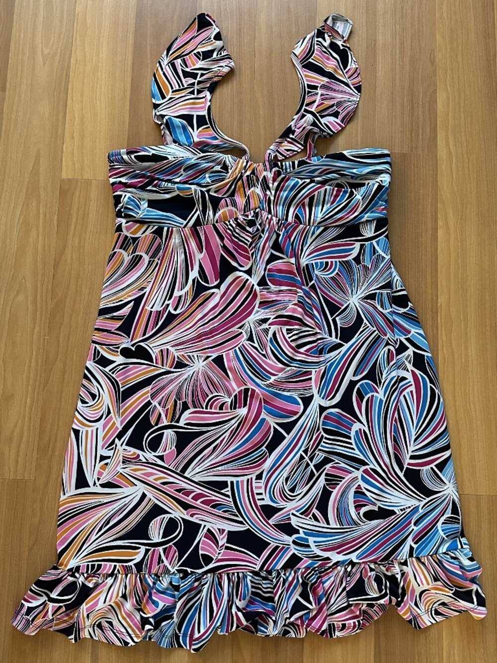 Trina Turk Henna Printed Ruffled Hem A-Line Dress - Size 10